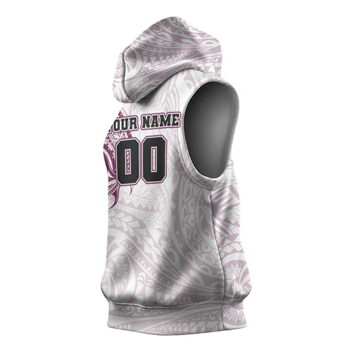Personalized Manly Warringah Sea Eagles Sleeveless Hoodie Polynesian Tribal Chest and Sleeve Tattoo