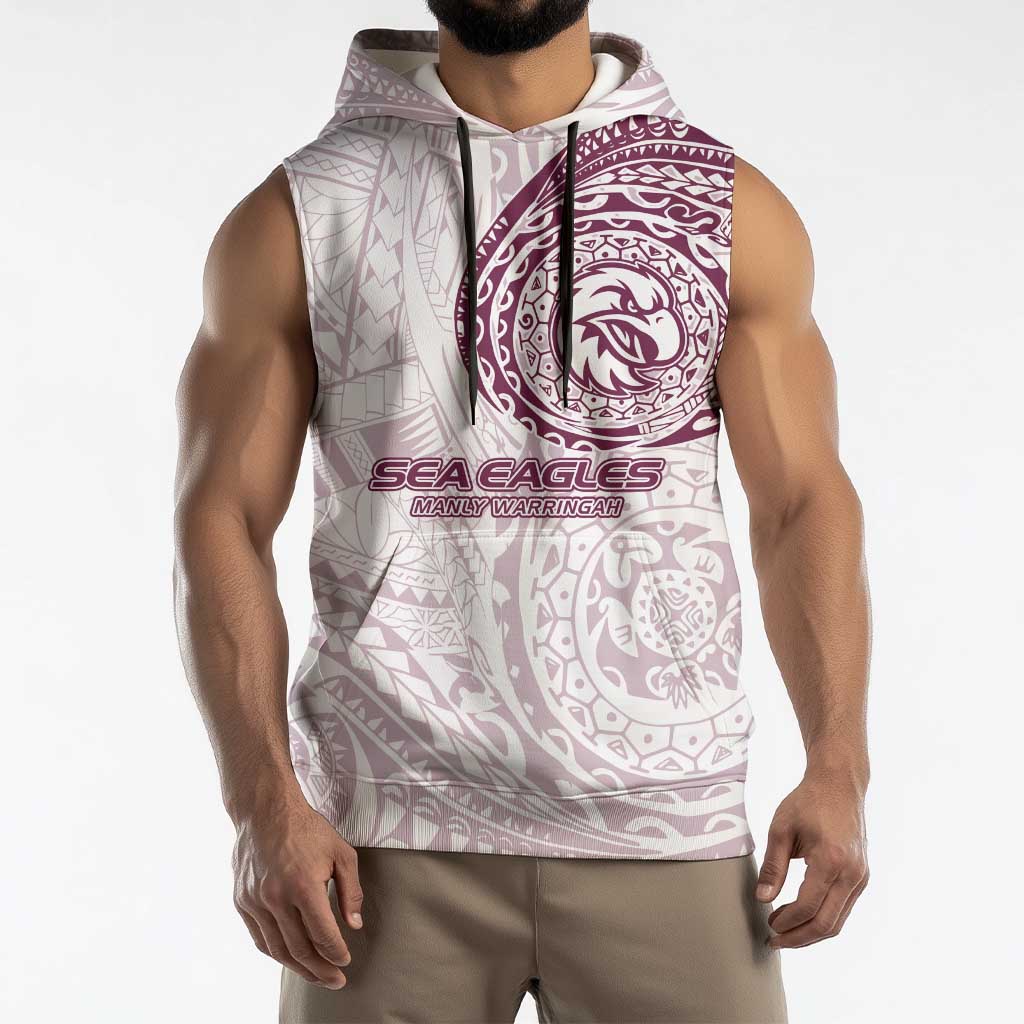 Personalized Manly Warringah Sea Eagles Sleeveless Hoodie Polynesian Tribal Chest and Sleeve Tattoo