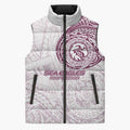 Personalized Manly Warringah Sea Eagles Sleeveless Puffer Jacket Polynesian Tribal Chest and Sleeve Tattoo