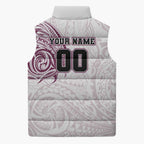 Personalized Manly Warringah Sea Eagles Sleeveless Puffer Jacket Polynesian Tribal Chest and Sleeve Tattoo