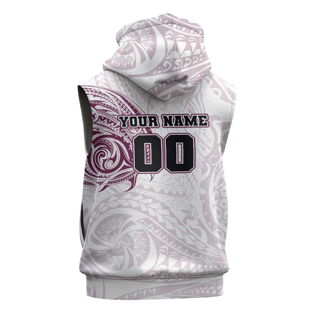 Personalized Manly Warringah Sea Eagles Sleeveless Zip Hoodie Polynesian Tribal Chest and Sleeve Tattoo