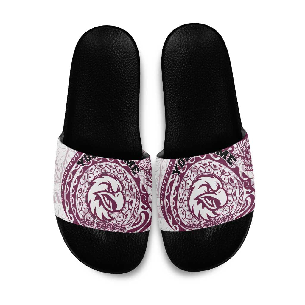 Personalized Manly Warringah Sea Eagles Slide Sandals Polynesian Tribal Chest and Sleeve Tattoo