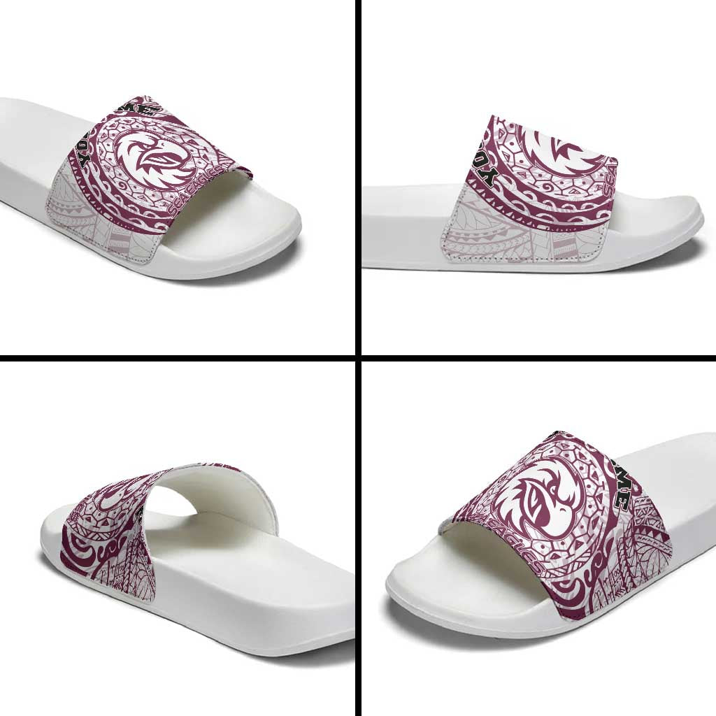 Personalized Manly Warringah Sea Eagles Slide Sandals Polynesian Tribal Chest and Sleeve Tattoo