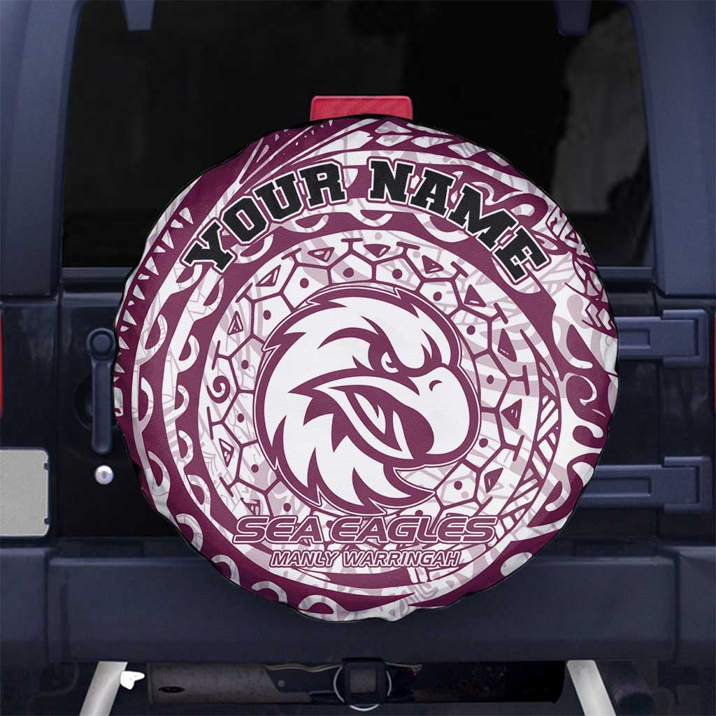 Personalized Manly Warringah Sea Eagles Spare Tire Cover Polynesian Tribal Chest and Sleeve Tattoo