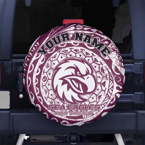 Personalized Manly Warringah Sea Eagles Spare Tire Cover Polynesian Tribal Chest and Sleeve Tattoo