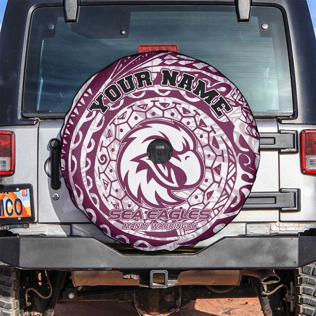 Personalized Manly Warringah Sea Eagles Spare Tire Cover Polynesian Tribal Chest and Sleeve Tattoo