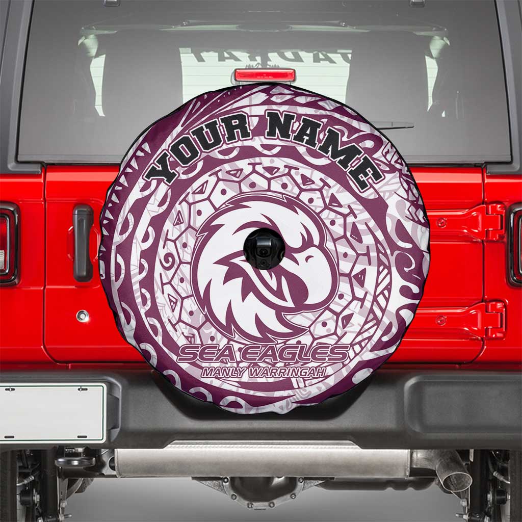 Personalized Manly Warringah Sea Eagles Spare Tire Cover Polynesian Tribal Chest and Sleeve Tattoo