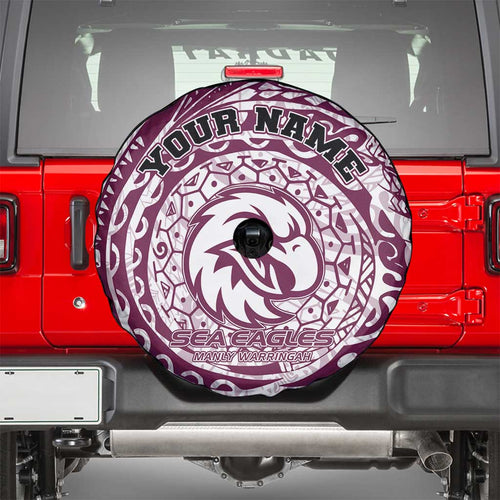 Personalized Manly Warringah Sea Eagles Spare Tire Cover Polynesian Tribal Chest and Sleeve Tattoo