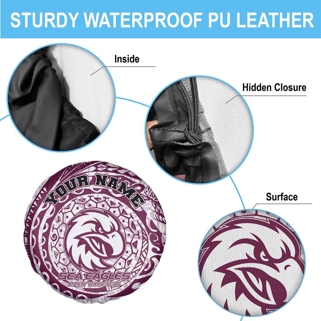 Personalized Manly Warringah Sea Eagles Spare Tire Cover Polynesian Tribal Chest and Sleeve Tattoo