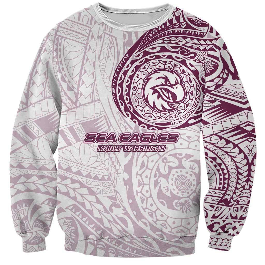 Personalized Manly Warringah Sea Eagles Sweatshirt Polynesian Tribal Chest and Sleeve Tattoo