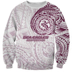 Personalized Manly Warringah Sea Eagles Sweatshirt Polynesian Tribal Chest and Sleeve Tattoo