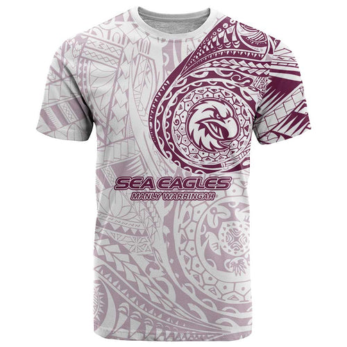 Personalized Manly Warringah Sea Eagles T Shirt Polynesian Tribal Chest and Sleeve Tattoo