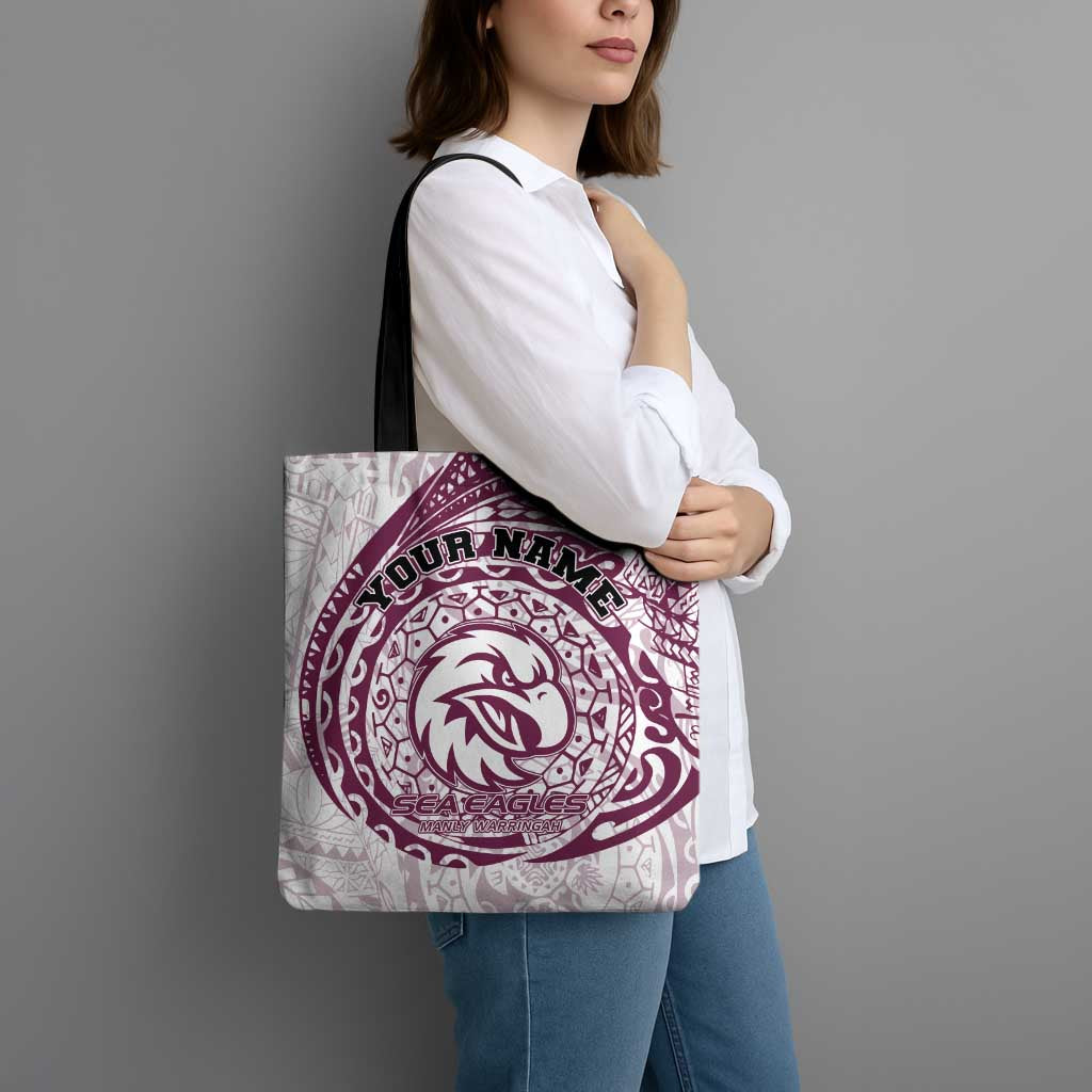 Personalized Manly Warringah Sea Eagles Tote Bag Polynesian Tribal Chest and Sleeve Tattoo