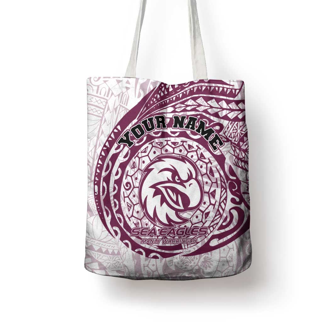 Personalized Manly Warringah Sea Eagles Tote Bag Polynesian Tribal Chest and Sleeve Tattoo