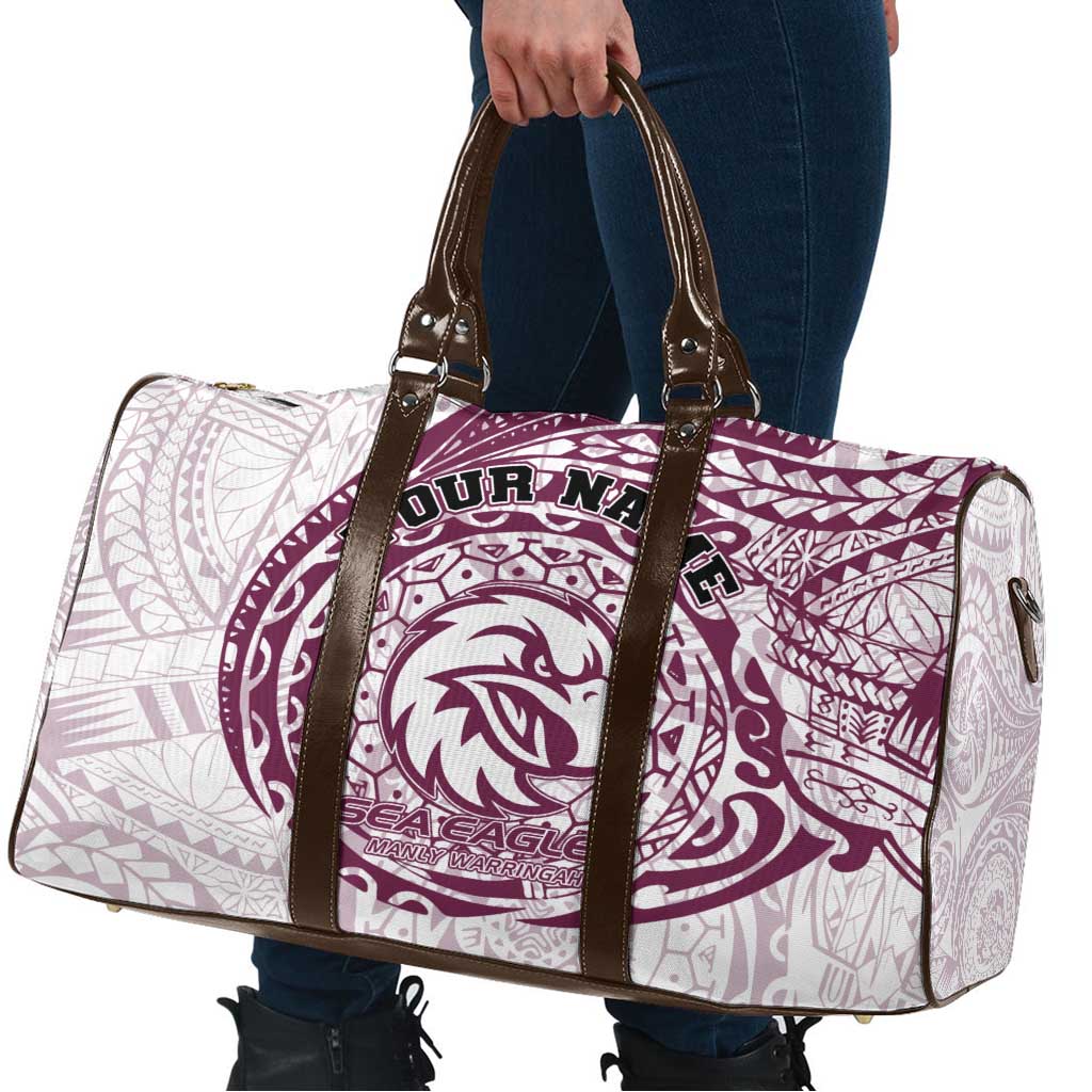 Personalized Manly Warringah Sea Eagles Travel Bag Polynesian Tribal Chest and Sleeve Tattoo