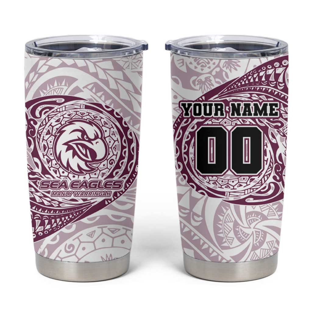 Personalized Manly Warringah Sea Eagles Tumbler Cup Polynesian Tribal Chest and Sleeve Tattoo