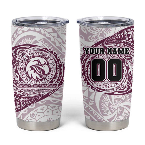 Personalized Manly Warringah Sea Eagles Tumbler Cup Polynesian Tribal Chest and Sleeve Tattoo