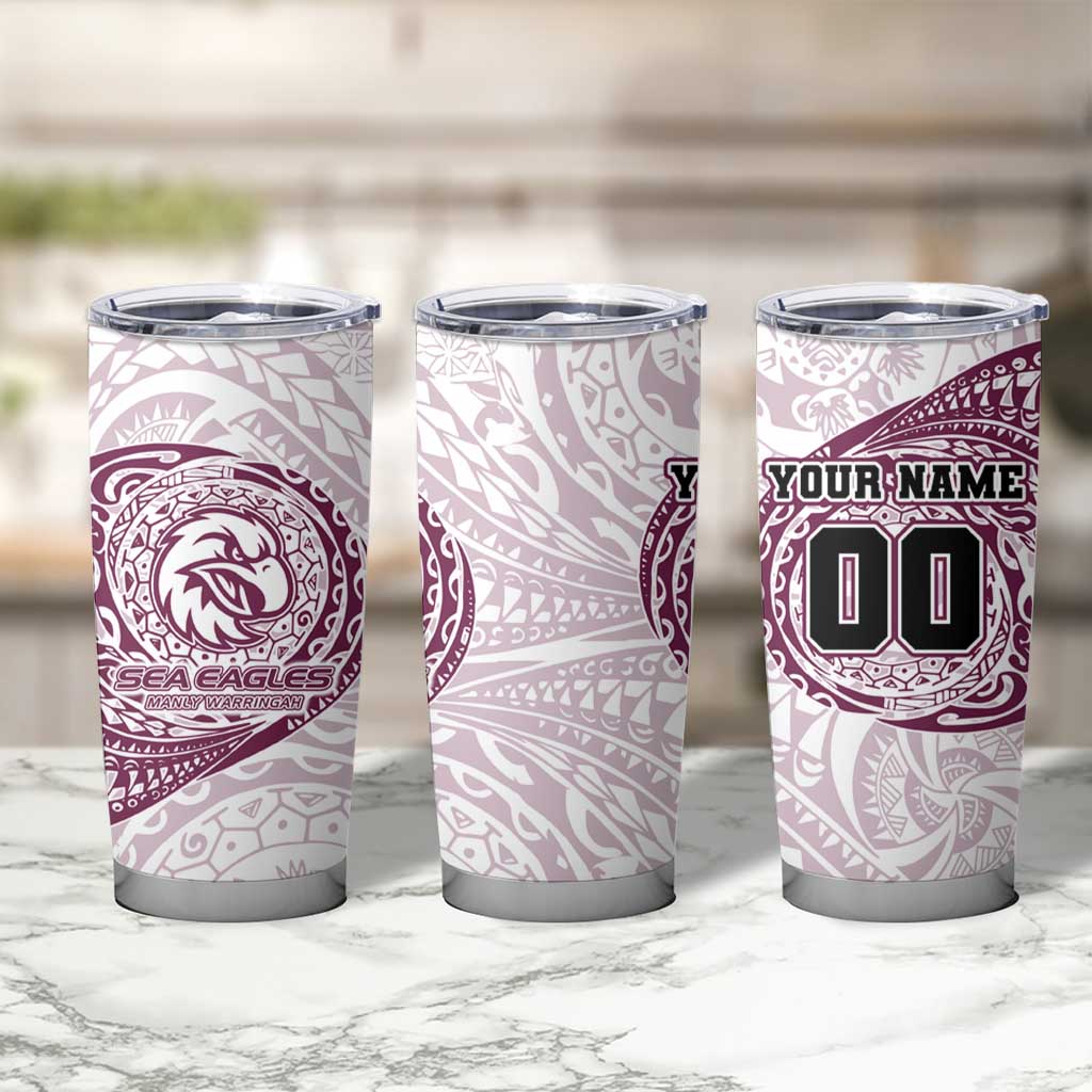 Personalized Manly Warringah Sea Eagles Tumbler Cup Polynesian Tribal Chest and Sleeve Tattoo