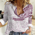 Personalized Manly Warringah Sea Eagles Women Casual Shirt Polynesian Tribal Chest and Sleeve Tattoo