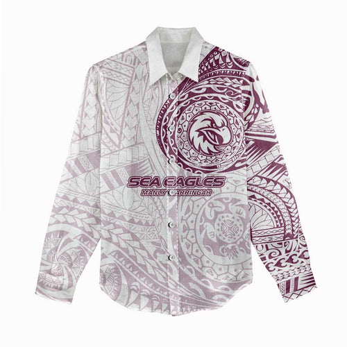 Personalized Manly Warringah Sea Eagles Women Casual Shirt Polynesian Tribal Chest and Sleeve Tattoo