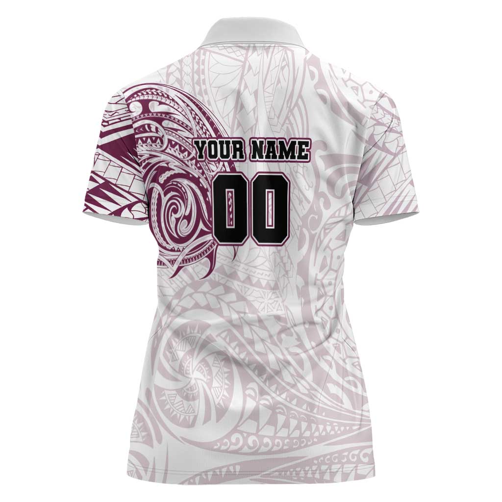 Personalized Manly Warringah Sea Eagles Women Polo Shirt Polynesian Tribal Chest and Sleeve Tattoo