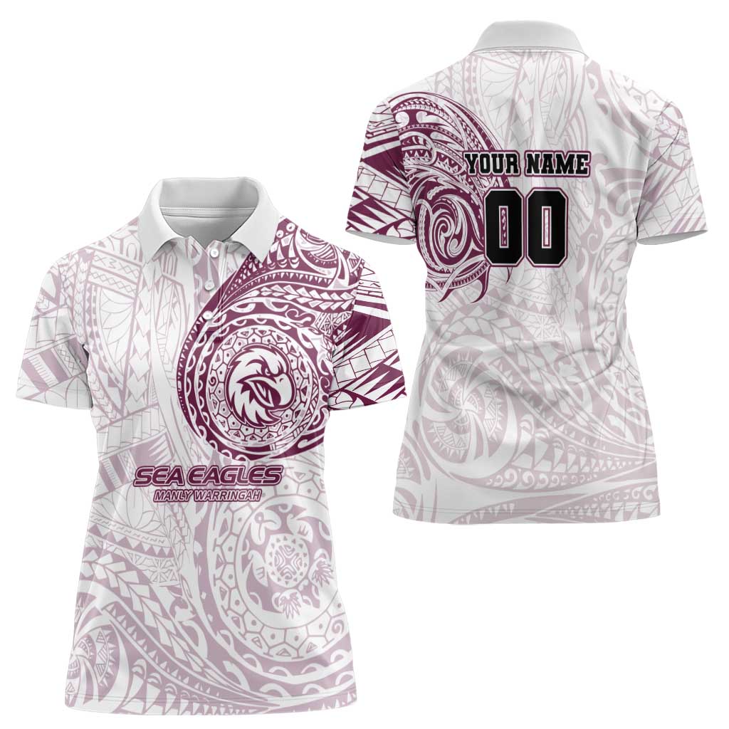 Personalized Manly Warringah Sea Eagles Women Polo Shirt Polynesian Tribal Chest and Sleeve Tattoo
