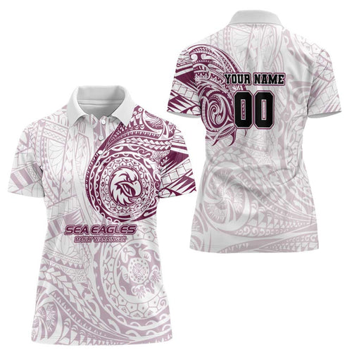 Personalized Manly Warringah Sea Eagles Women Polo Shirt Polynesian Tribal Chest and Sleeve Tattoo