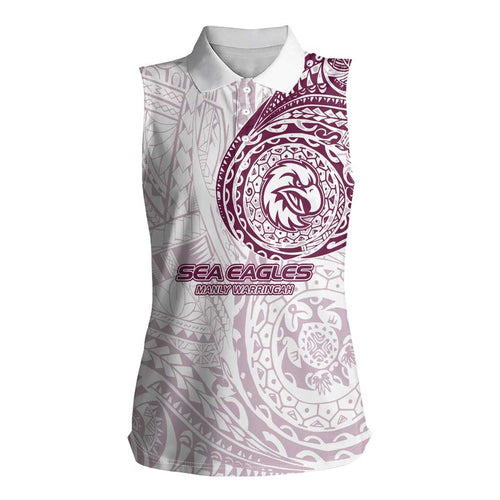 Personalized Manly Warringah Sea Eagles Women Sleeveless Polo Shirt Polynesian Tribal Chest and Sleeve Tattoo