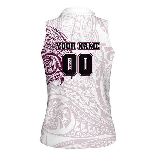 Personalized Manly Warringah Sea Eagles Women Sleeveless Polo Shirt Polynesian Tribal Chest and Sleeve Tattoo