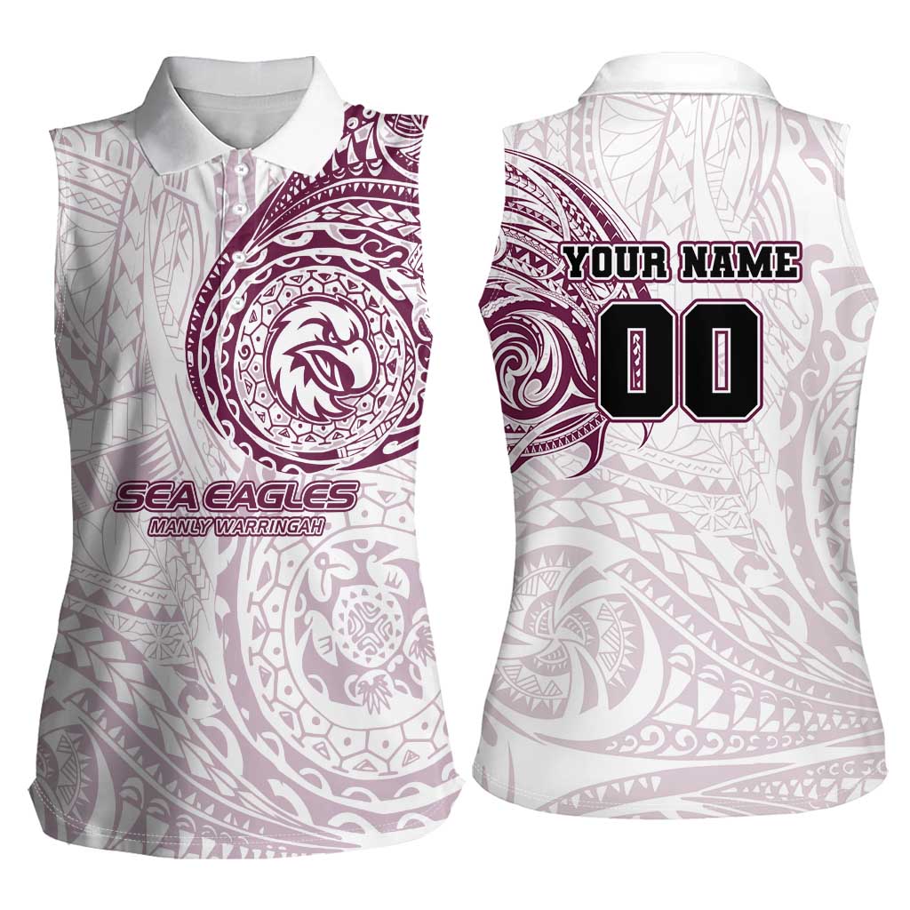 Personalized Manly Warringah Sea Eagles Women Sleeveless Polo Shirt Polynesian Tribal Chest and Sleeve Tattoo