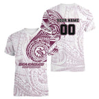 Personalized Manly Warringah Sea Eagles Women V-Neck T-Shirt Polynesian Tribal Chest and Sleeve Tattoo