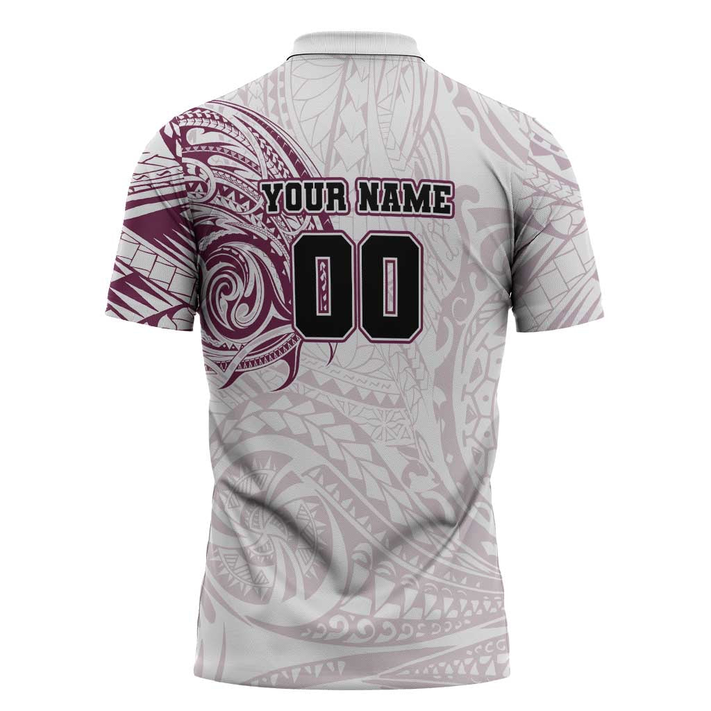 Personalized Manly Warringah Sea Eagles Zipper Polo Shirt Polynesian Tribal Chest and Sleeve Tattoo