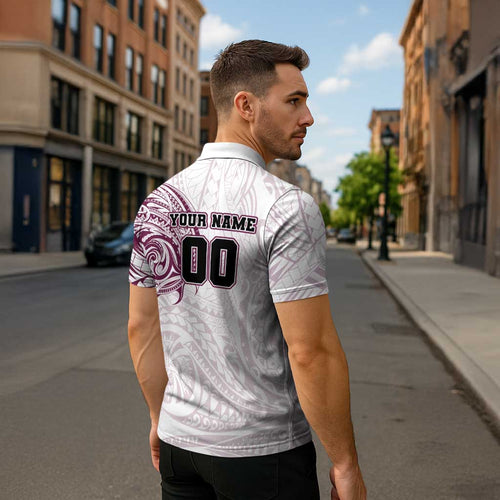 Personalized Manly Warringah Sea Eagles Zipper Polo Shirt Polynesian Tribal Chest and Sleeve Tattoo