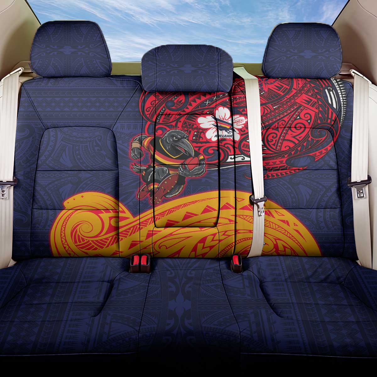 Adelaide Crow Mascot Back Car Seat Cover Polynesian Tribal Pattern Bold Island Style