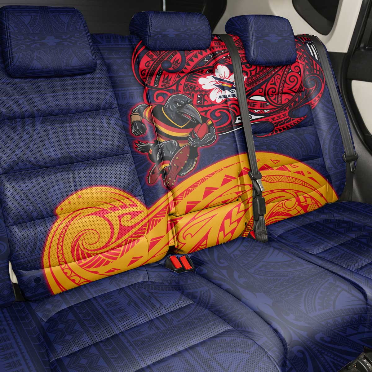 Adelaide Crow Mascot Back Car Seat Cover Polynesian Tribal Pattern Bold Island Style