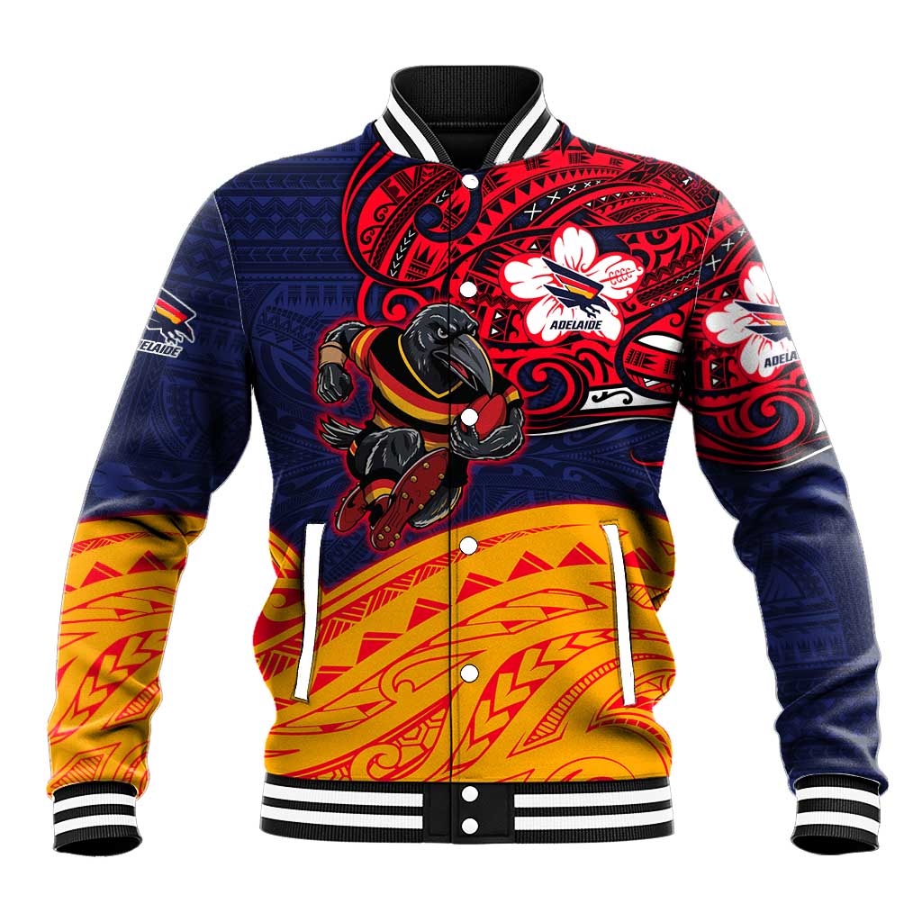 Adelaide Crow Mascot Baseball Jacket Polynesian Tribal Pattern Bold Island Style