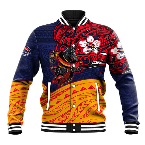 Adelaide Crow Mascot Baseball Jacket Polynesian Tribal Pattern Bold Island Style