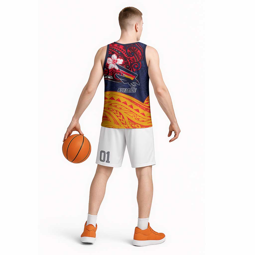 Adelaide Crow Mascot Basketball Jersey Polynesian Tribal Pattern Bold Island Style