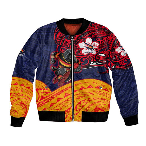 Adelaide Crow Mascot Bomber Jacket Polynesian Tribal Pattern Bold Island Style