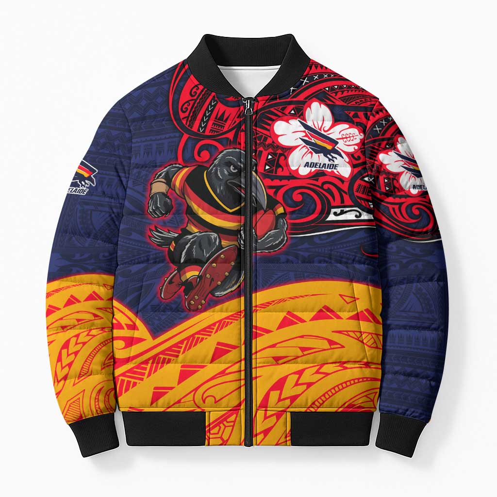 Adelaide Crow Mascot Bomber Puffer Jacket Polynesian Tribal Pattern Bold Island Style