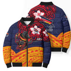 Adelaide Crow Mascot Bomber Puffer Jacket Polynesian Tribal Pattern Bold Island Style
