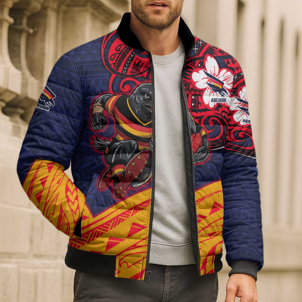 Adelaide Crow Mascot Bomber Puffer Jacket Polynesian Tribal Pattern Bold Island Style