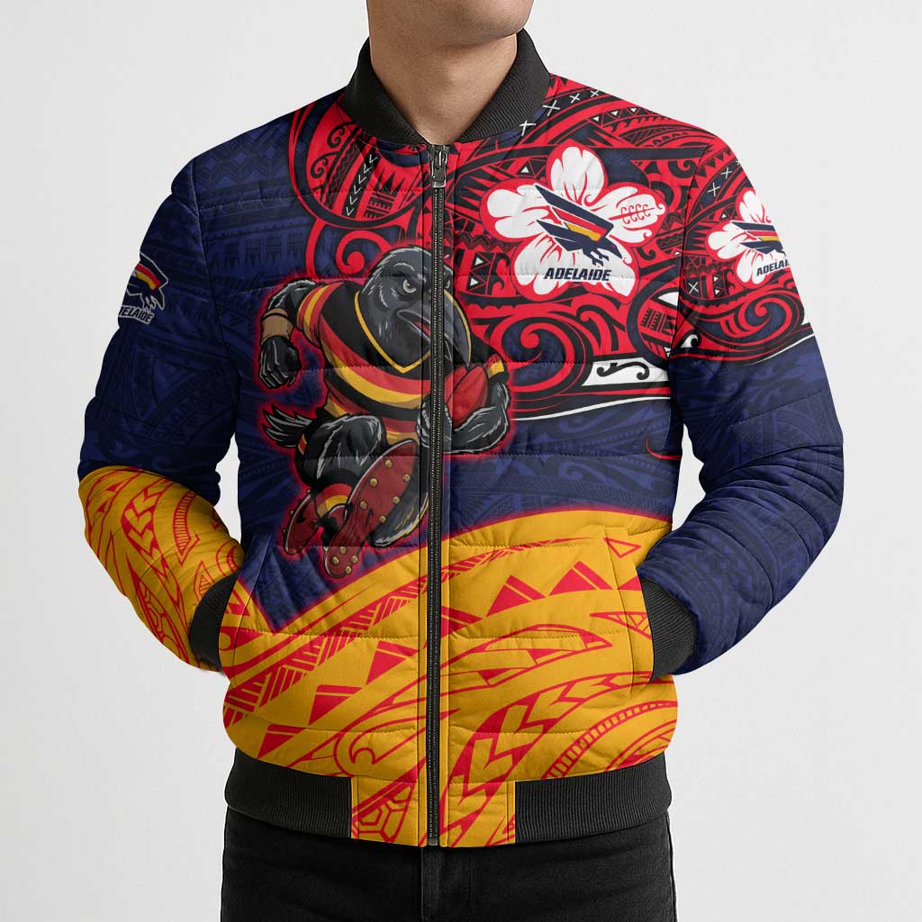 Adelaide Crow Mascot Bomber Puffer Jacket Polynesian Tribal Pattern Bold Island Style