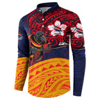 Adelaide Crow Mascot Button Sweatshirt Polynesian Tribal Pattern Bold Island Style
