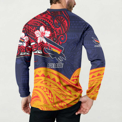 Adelaide Crow Mascot Button Sweatshirt Polynesian Tribal Pattern Bold Island Style
