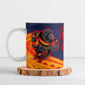 Adelaide Crow Mascot Ceramic Mug Polynesian Tribal Pattern Bold Island Style