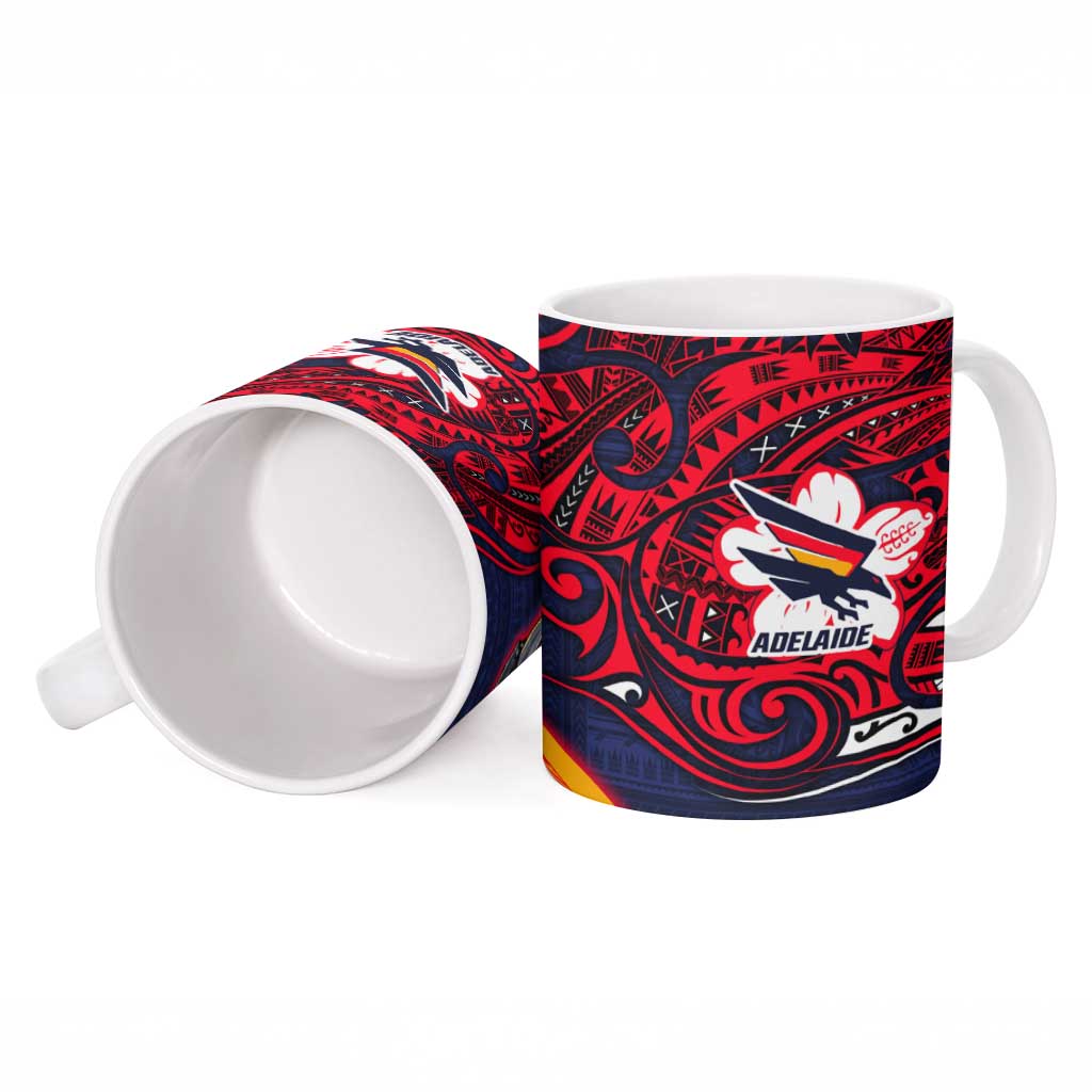 Adelaide Crow Mascot Ceramic Mug Polynesian Tribal Pattern Bold Island Style