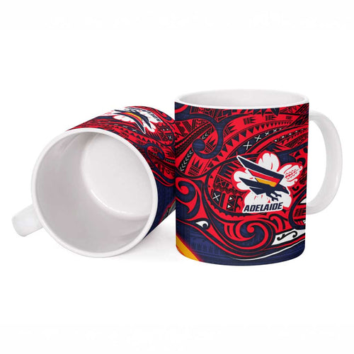 Adelaide Crow Mascot Ceramic Mug Polynesian Tribal Pattern Bold Island Style