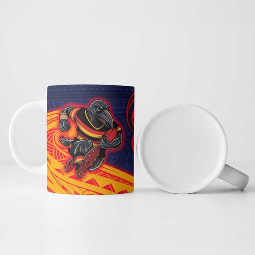 Adelaide Crow Mascot Ceramic Mug Polynesian Tribal Pattern Bold Island Style