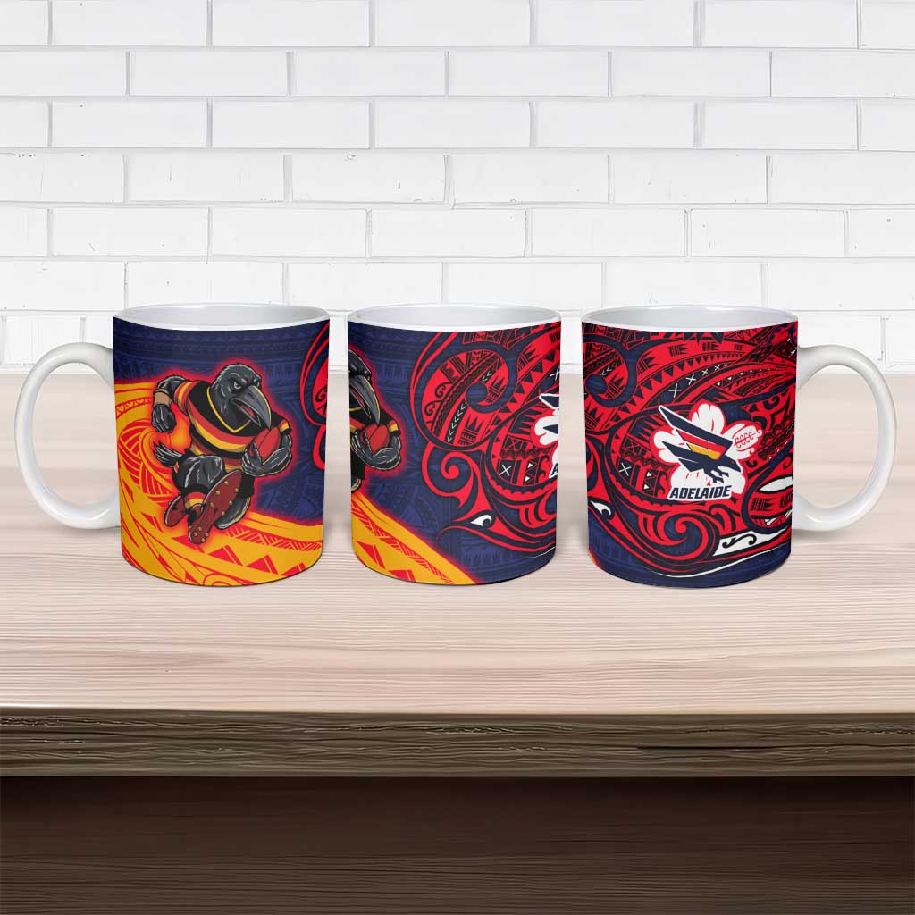 Adelaide Crow Mascot Ceramic Mug Polynesian Tribal Pattern Bold Island Style